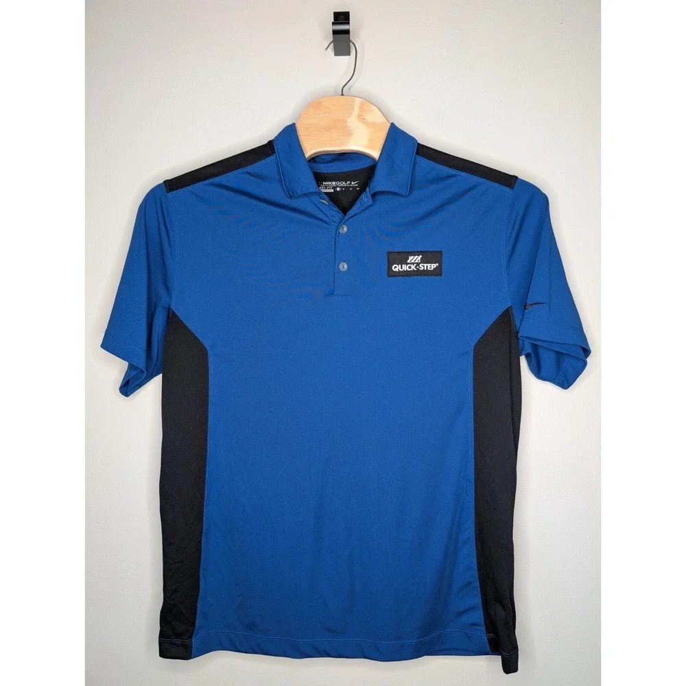 Nike Golf Dri-Fit Quick-Step Polo Shirt XL Blue Black Breathable‎ Short Sleeve